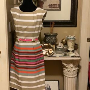 Emma & Michele brand color full pink brown white stripe Polyester dress size 10